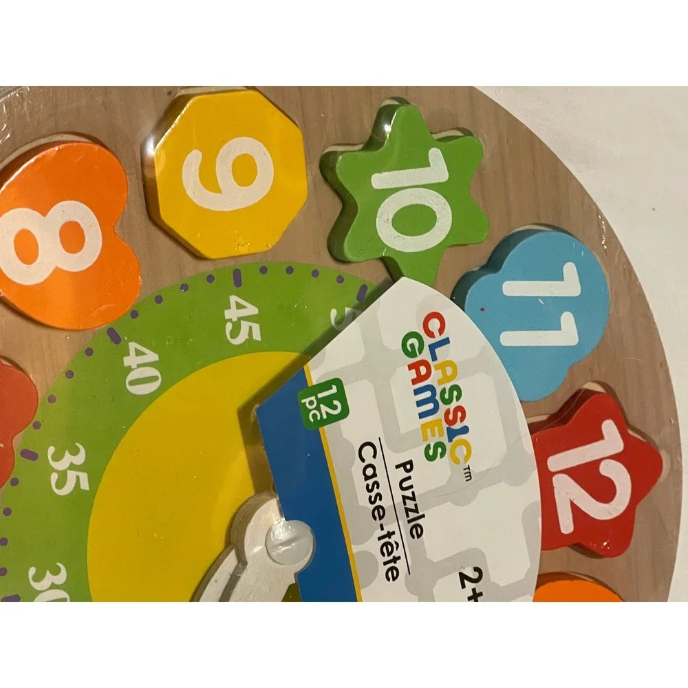 Classic Games Wooden Clock Puzzle Kids Unisex 2+Multicolor Wood Shape Sorter Toy